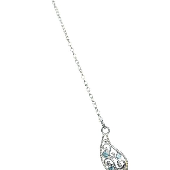 Avon Silver Tone And Blue Rhinestones Lariat Necklace W/ Pierced Earrings (6162) - Picture 3 of 7